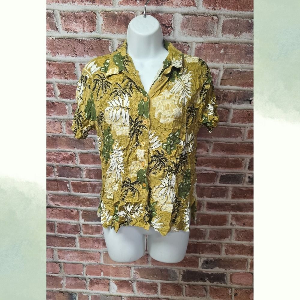 Vintage 80s Women's HOKUS POKUS Floral Button Up Short Sleeve Shirt Medium